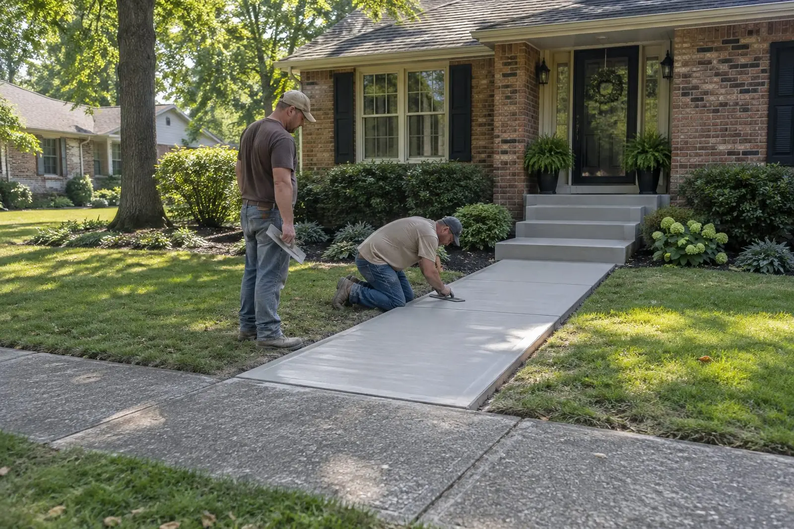 Established neighborhood home with a new concrete walk and steps in Zionsville, IN