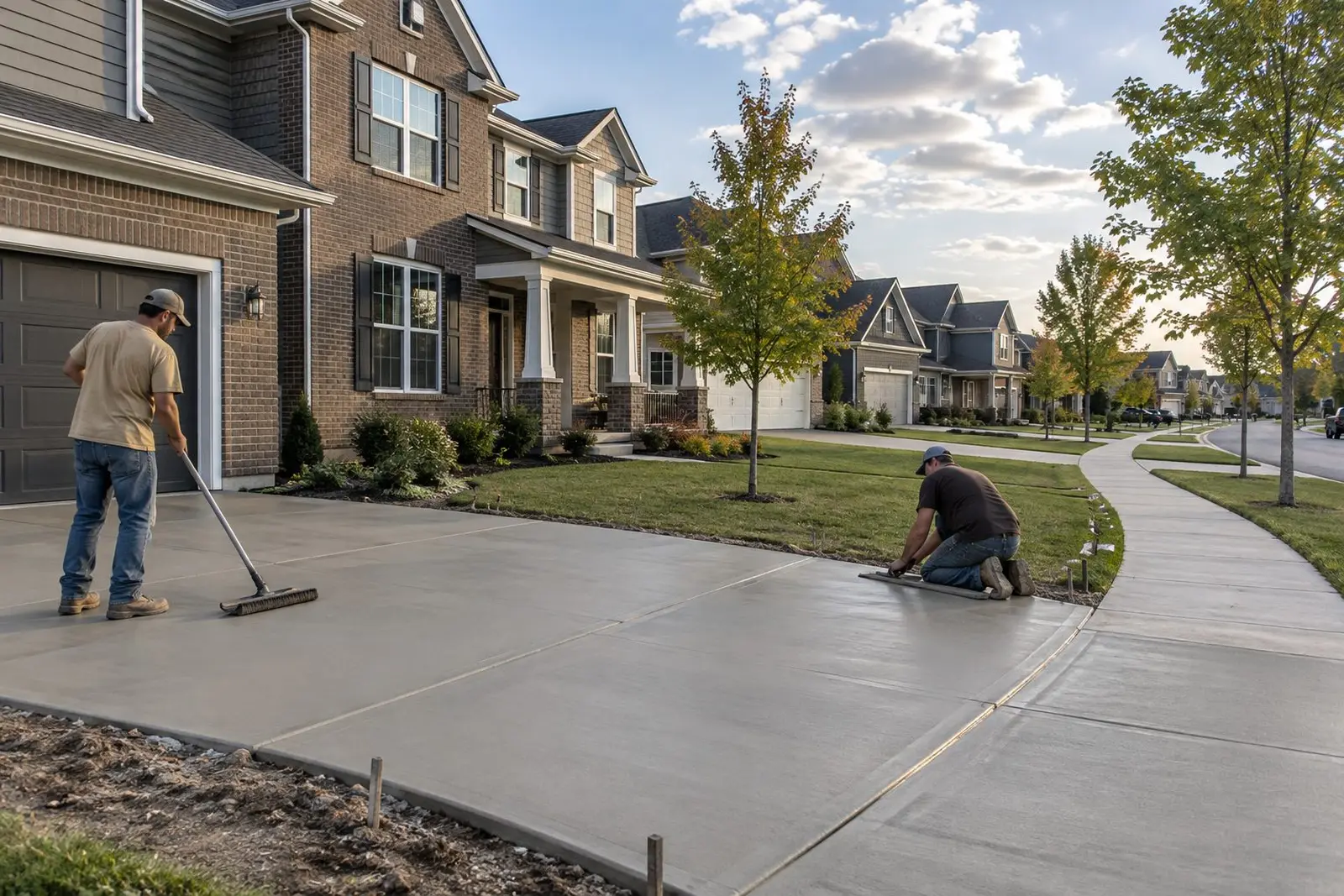 Newer subdivision homes with wide concrete driveways in Brownsburg, IN