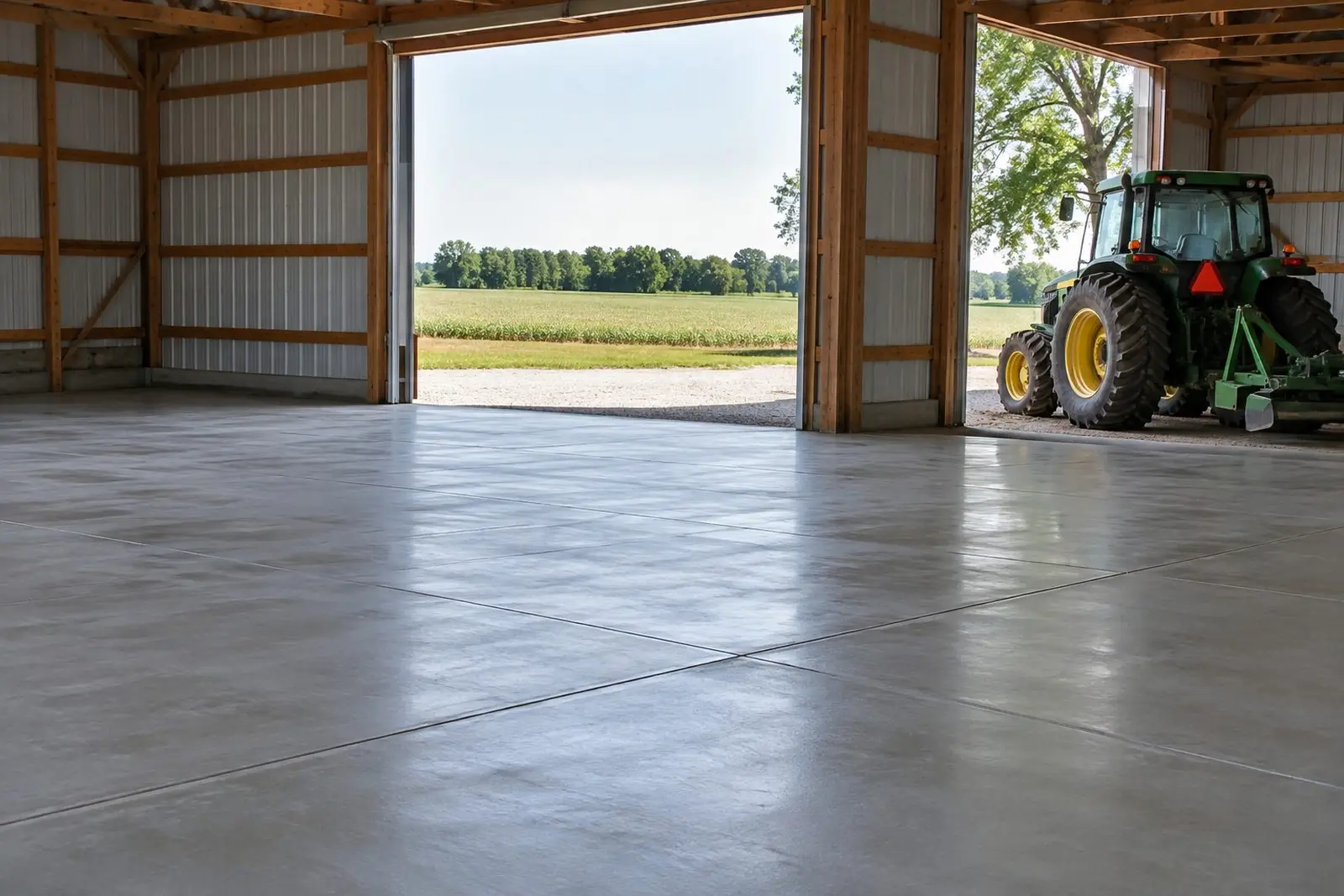 New concrete floor inside a pole barn in Indianapolis, IN