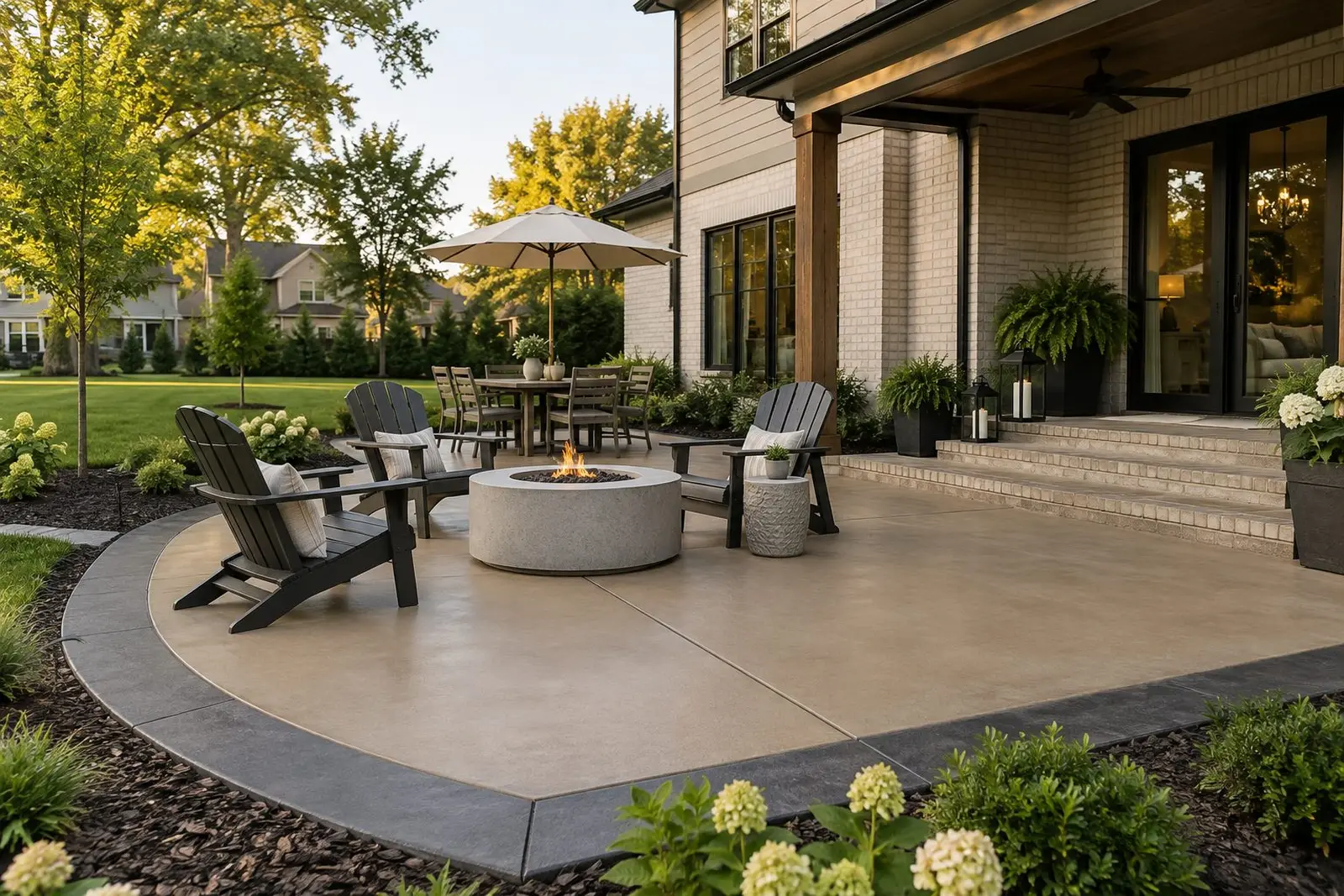 Colored concrete patio with a contrasting border band in Indianapolis, IN