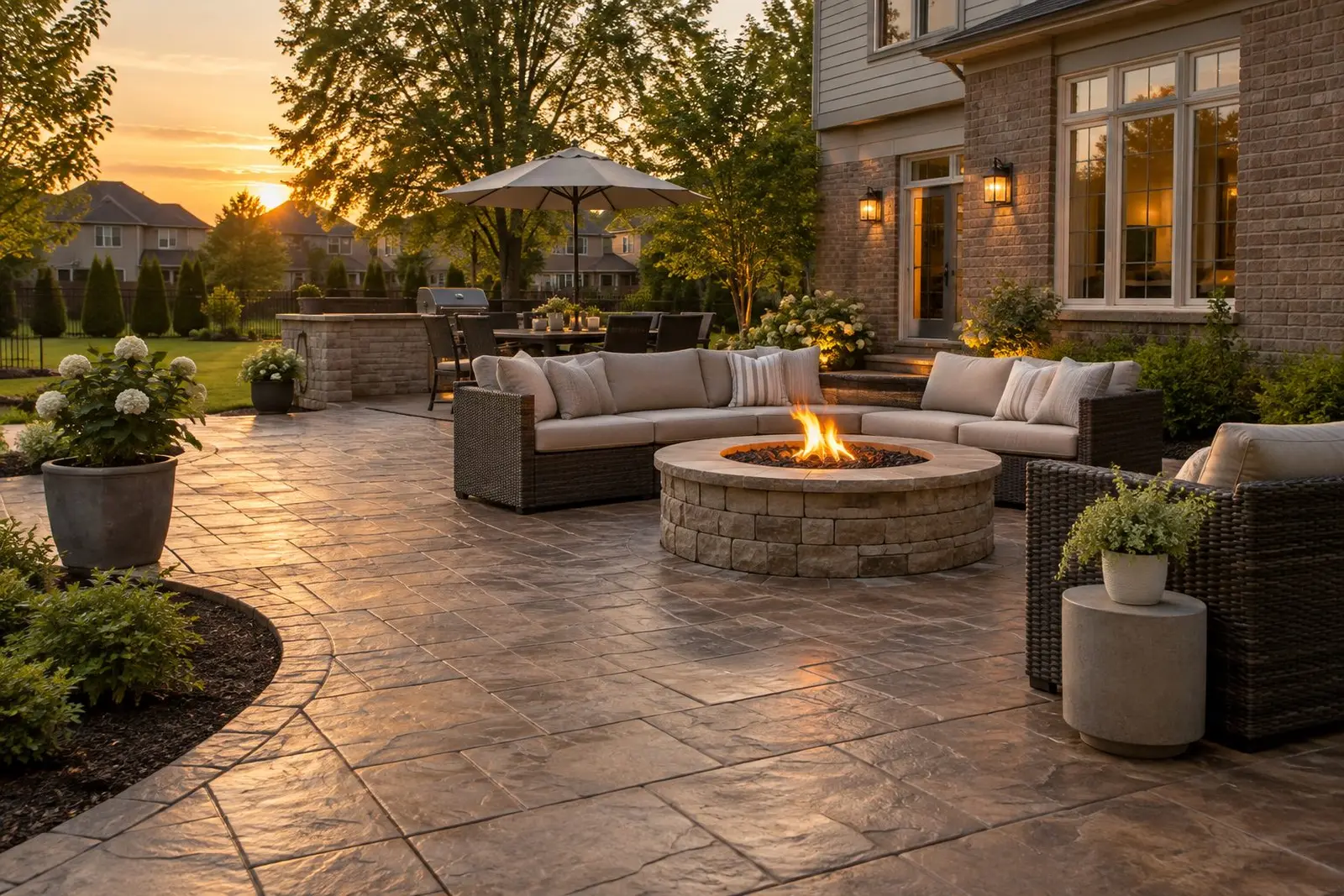 Stamped concrete patio in an ashlar slate pattern in Indianapolis, IN