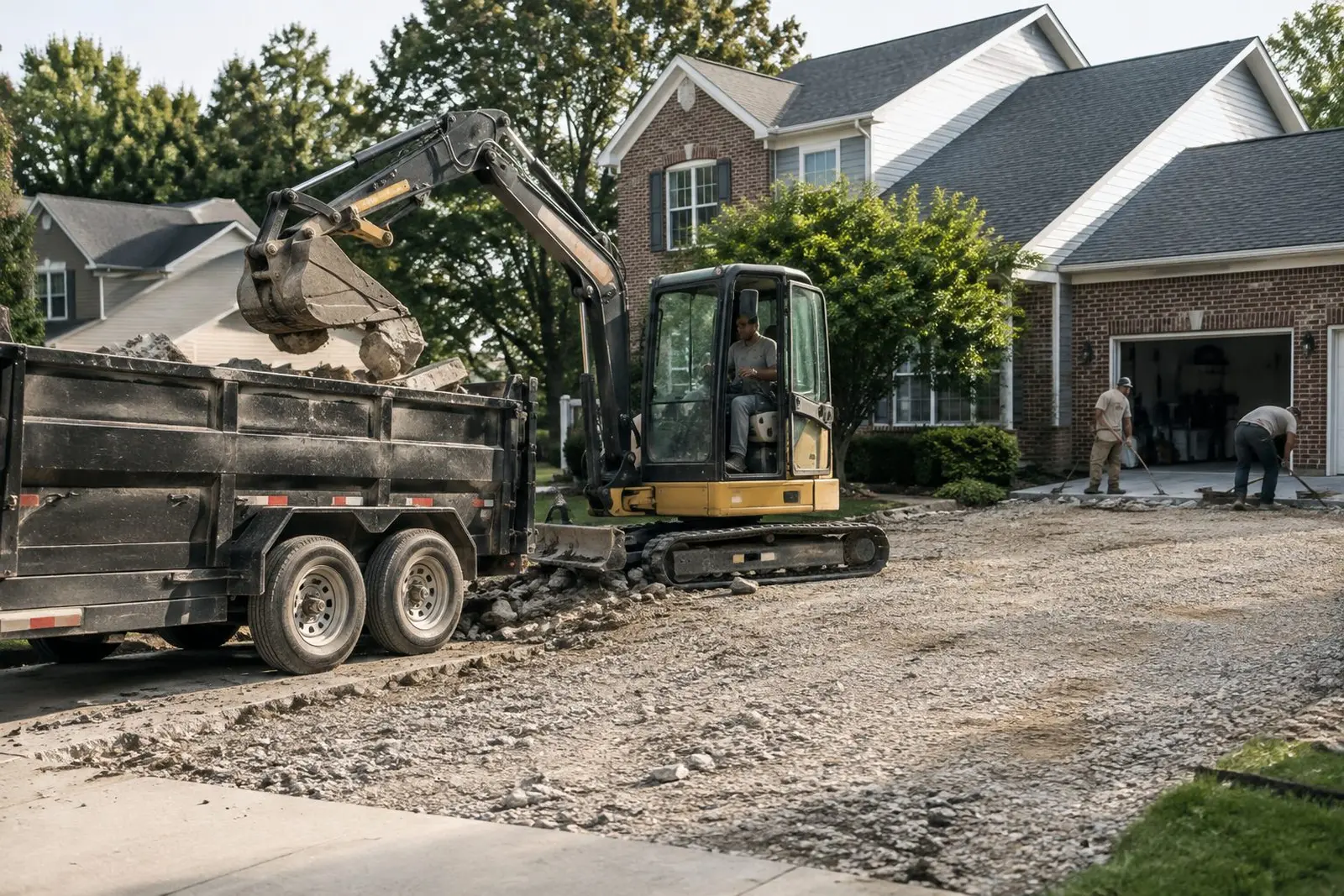 Old cracked driveway being removed before a new concrete pour in Indianapolis, IN
